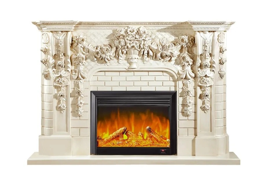 Electric European Style Freestanding Pure White Marble Natural Marble &amp; Limestone High Fireplace