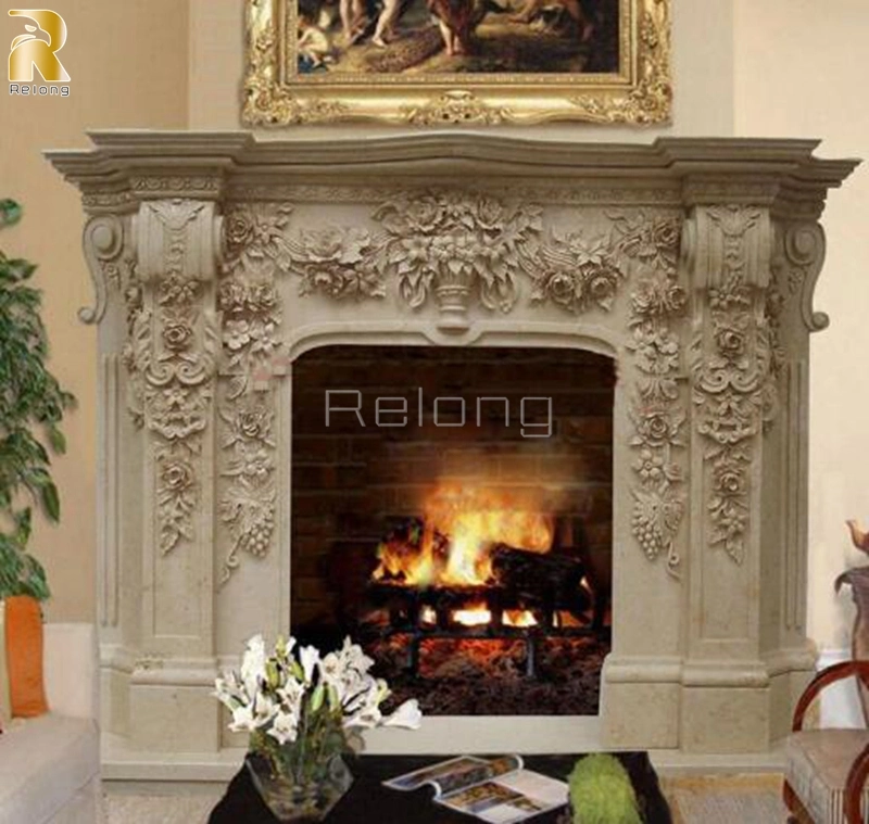 New Design Luxury Freestanding Hand Carved Marble Stone Fireplace Mantel Surround Indoor Decoration Supplier