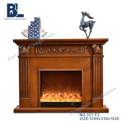 Brown Fire Place Electric Fireplace Stand Mantle Decor TV Heater with LED Flame