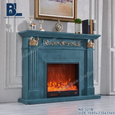 Freestanding Lake Green Mantel Portable Flame Wooden Frame Electric Heater Fireplace